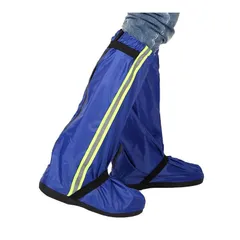 シューズカバー ブルー ロング丈 靴カバー 反射材付き レインシューズカバー 男女兼用 レイン 防水 雨 レインブーツカバー