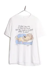 【お得なクーポン配布中!】 80s USA製 ジョーク キャラクター イラスト プリント Tシャツ メンズ XL 古着 80年代 ヴィンテージ メッセージ アート シングルステッチ 白