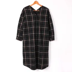 ナノユニバース シャツワンピース 膝下丈 チェック コットン100% M相当 レディース Fサイズ ブラック nano universe 【中古】