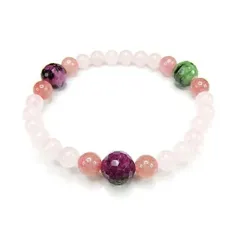 ルビーインゾイサイトカット ストロベリークォーツ ローズクオーツ天然石ブレスレット