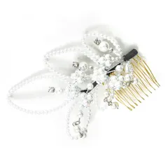 髪飾り コーム型 ラインストーン パール シルバー 白 キラキラ 花 下がり ゆらゆら チェーン 小さい かんざし かわいい 粋 日 No.9-3373