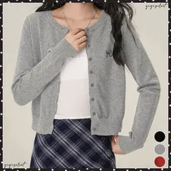 ワンポイントカーディガン リボン刺しゅう ニットトップス レディース 前開き ニットアウター クルーネック ニットセーター 韓国風 カジュアル ニット羽織 着回し ベーシック 春秋服 着やせニット 無地 ショート丈カーデ黒