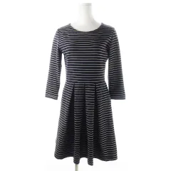 B&Y ユナイテッドアローズ BEAUTY&YOUTH ビューティー&ユース ワンピース ミニ 七分袖 フィット&フレア ストレッチ ボーダー 紺 ネイビー /CK7