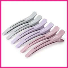 パープル*2、ピンク*2、グレー*2 AIMIKE ダッカール 美容師 6本入 プロ用 ヘアクリップ 跡がつかない 髪留め 前髪 クリップ ダッカールピン ブロッキング 強力 髪を傷つけない ヘアピン 大きめ 滑りにくくヘアローラークリップ ヘアスタイリングク