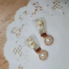 ビーズ刺繍リボン✨イヤリング❤パール