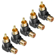 【新着商品】ノーブランド品 　5個　RCA直角コネクタアダプター　オスーメス　90度 - ブラック