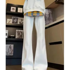 春 コーデ メンズ 用 服 大人 紳士服 アメリカン ストリート ハイウエスト パンツ ハイエンド フレアジーンズ スリムフィット ホワイト  カジュアル 通勤スタイル 重ね着コーデ ゆったりシルエット 快適フィット 動きやすい デイリー