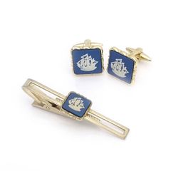 WEDGWOOD / ウェッジウッド ■タイピン　カフス　ジャスパー　スチール　ゴールド　ブルー 【アクセサリー】 ブランド【中古】 