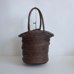 【美品】DRAGON【レザー メッシュ トート バッグ】 ブラウン 編み込み ドラゴン 25070305