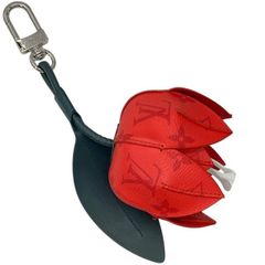 【美品】LOUIS VUITTON ルイ ヴィトン MP3388 ビジューサック・モノグラム フラワー キーホルダー バッグチャーム レザー レッド
