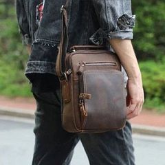 Fujimond Genuine Leather Shoulder Bag, Ignis Grande, Men's Large Capacity, Thick Nubuck