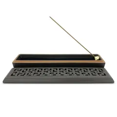 【人気商品】香皿】(ダークブラウン) おしゃれなお香立 陶器製 難燃綿付き 横置き香炉【真鍮製香立付き 線香皿 お香置き 香炉 線香立て お香立て 【累計1万本突破】蘭香堂