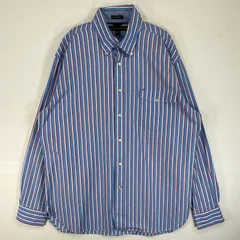 古着 トミーヒルフィガー TOMMY HILFIGER 長袖シャツ ストライプ フラップポケ ボタンダウン L  水色系 マルチカラー メンズ