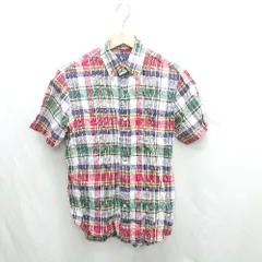 ◇ ⊂ RALPH LAUREN ラルフローレン チェック リネン100％ 半袖 シャツ サイズXS レッド系 メンズ E  【1501160008992】