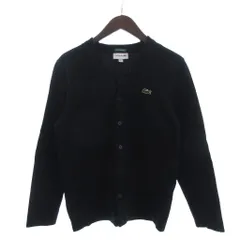 ラコステ LACOSTE 美品 EXCLUSIVE EDITION カーディガン 長袖 鹿の子 Vネック コットン ワニロゴ SH203PL 黒 ブラック S