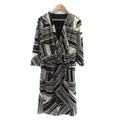 クードシャンス CdeC COUP DE CHANCE ワンピース ラウンドネック 七分袖 ミモレ丈 総柄 36 S マルチカラー ベージュ /HO40