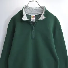 90〜00s FRUIT OF THE LOOM フルーツオブザルーム ハーフジップ ソリッド スウェット スタンドネック トレーナー プルオーバー ダークグリーン ヴィンテージ ビンテージ USA アメリカ古着 メンズM〜サイズ
