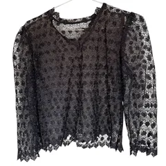 C395 レース シアーシャツ 総柄 ブラック サイズ表記無し