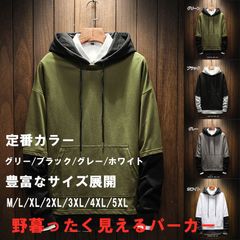 パーカー長袖トップスプルオーバーパーカーメンズ レイヤードパーカーカ重ね着風 フェイクレイヤード フード付きトレーナー長袖トップス男女兼用(グリーン)