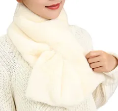 Coco&Mary(ココマリ) ふわふわ フェイク ファー マフラー あったかい 差し込み もこもこ ティペット 冬 防寒 スヌード レディース(ホワイト,  約90～20cm)