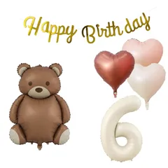 【人気商品】6歳 誕生日 バルーン 風船 飾り付け セット 数字バルーン 6 チョコレート熊 HAPPY BIRTHDAYガーランド ハート風船 バースデーバルーン 装飾 キッズバースデーキット お祝い 写真背景 インスタ映え 子供 男の子 女の子 カワイイ