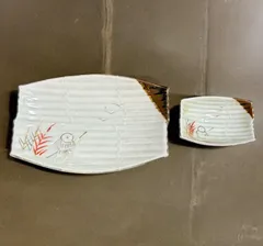 【2客セット】楕円 四角皿 松 カモメ 色絵 赤絵 皿 平皿 取り皿 盛り皿 飾り皿 絵皿 和食器 骨董品