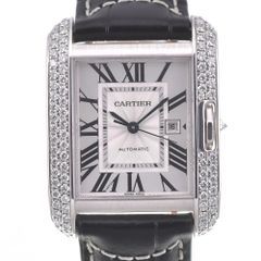 カルティエ CARTIER WT100009 タンクアングレーズ LM K18WG ダイヤモンド ベゼル 自動巻き メンズ 美品 R#141565