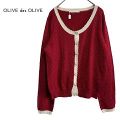 olive des olive オリーブデオリーブ カーディガン 長袖 赤 Uネック フェミニン 季節の変わり目や気温差の激しい時季は、調節がしやすいカーディガンコーデがおすすめ!! 春秋冬 T241_a223