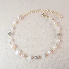 淡水パールとラブラドライトのビーズチェーン ブレスレット　#144