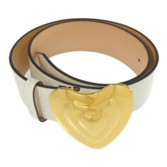 ESCADA エスカーダ ハートバックル・レザー ワイド ベルト/5030689/ホワイト/太ベルト/アクセサリー/ウエストマーク【♀】【B】【レディース】★■583974【中古】
