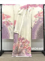 振袖 仮絵羽 桂由美 銀通し 金彩 紋意匠 正絹 未仕立て品 八掛付き MOK445