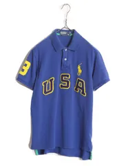【お得なクーポン配布中!】 ミドルポニー ポロ ラルフローレン 鹿の子 半袖 ポロシャツ メンズ М 古着 半袖シャツ ナンバリング USA ワッペン コットン 2トーン 青 黄