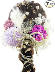 【在庫処分】[JZOON] 7色展開 ドライフラワー 髪飾り ダリア 造花飾り紐 赤 ヘアアクセサリー 成人式 ゴールド 水引 ヘッドパーツ あじさい 振袖 着物 卒業式 七五三 浴衣 袴 結婚式 かすみ草 和装 造花 手作り (レッド)