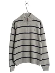 【お得なクーポン配布中!】 00s ポロ ラルフローレン コットン ニット セーター メンズ L オールド ハーフジップ ハイネック ボーダー ワンポイント リブ編み シンプル