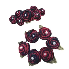 ハンドメイド 和装髪飾り ヘアアクセサリーセット バレッタ ヘアゴム シュシュ 成人式 七五三 着物 和服 赤 黒 パール飾り レディース 未使用 美品 フォーマル 