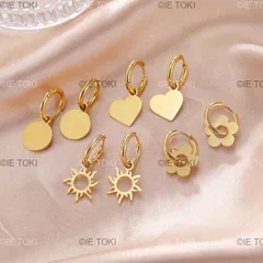 Skyrim-女性のための金のドロップ型イヤリング 丸いハート 花 太陽 トーテム ペンダント ファッション ジュエリー ステンレス鋼