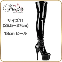 26.5 27 cm Pleaser プリーザー ニーハイブーツ サイハイブーツ 黒 ブラック エナメル ブーツ 厚底 18cm ヒール ピンヒール ポールダンス コスプレ ハイヒール ストレッチ 18センチ ヒール 靴 ADORE-3000のサムネイル