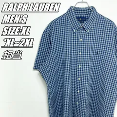 【US古着･00’s~】RALPH LAUREN　ラルフローレン　INDIGO OXFORD　半袖チェックシャツ　メンズ　サイズ表記XL　XL~2XL相当　ネイビー系×ホワイト