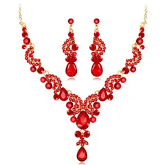 映画提供モデル 絶対お得なネックレス ピアス セットアップ（金色×レッド）NP-00035-RD