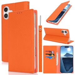 【在庫セール】オレンジ 内蔵マグネット- スプラット同梱 スプラットホール付き 本皮 柔らかい 本革 本革 手帳 カバー iPhone16plus For For For 手帳型 ケース ケース 16plus iPhone iPhone 牛革 Plus 16