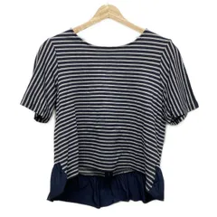 LANVIN en Bleu(ランバンオンブルー) 半袖カットソー サイズ38 M レディース - ネイビー×グレー クルーネック/ボーダー/フリル