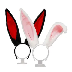 うさ耳カチューシャ 2点セット 黒×赤＆白×ピンク フェイクファー ハロウィン コスプレ用