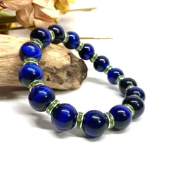 ブルータイガーアイ パワーストーン ブレスレット 12mm (グリーン) メンズ・レディース 男性・女性  数珠 虎目石 金運  □