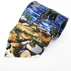 ヴァレンティノ ヴァレンチノ  VALENTINO CLAUDIO クラウディオ シルク 絹 ネクタイ レギュラータイ ブルー 青 釣り柄 タグ付き 服飾小物 のサムネイル