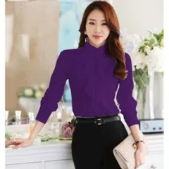 ☆ パープル ☆ Sサイズ ☆ ブラウス 長袖 おしゃれ  ブラウス 長袖 フリル レディース シャツ フォーマル ビジネス おしゃれ きれいめ フリルブラウス 入学式 入園式 卒園式 卒業式 立ち襟 スタンドカラー オフィス 仕事 上品 華やか