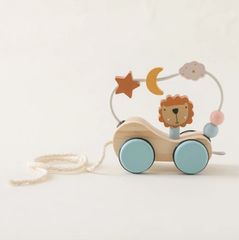 木製 プルトイ らいおんさんのビーズコースター ベビー 子供 くるま 引っ張るおもちゃ