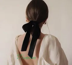 リボン シュシュ 大きめ 髪飾り シンプル おしゃれ 成人式 ヘアアクセサヘアゴム 振袖 卒業式 ロングリボン シンプル 大人 髪留め 和装 ベロア風 結婚式 袴  vii3v965349