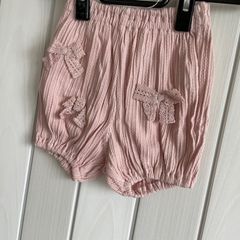 KT-04  ≪子供服≫　Sweet Puttie　女の子　ショート　ズボン　リボン　ピンク　レース　80～95cm　80cm　かわいい　夏　綿100％　総ゴム