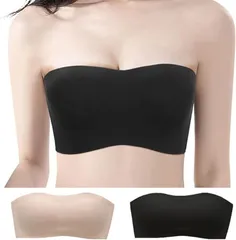 FEISEDY 紐なしブラ 取り外し可能肩紐 2枚組 盛れ寄せ ノンワイヤー 肩ひもなし 滑り止め 脇高 美胸美背 瞬間谷間 シームレスブラ チューブトップ ストラップレスブラ 結婚式 2枚セット A8115( ブラック/ベージュ,  M)