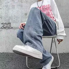 [2XL]メンズ ファッション 服 男性用 オシャレ シンプル 大人 かっこいい 大きいサイズ ストリート 紳士服 ストレート レッグ ジーンズ アメリカン ストリート ダメージ 加工 カジュアル ワイド レッグ スタイル フロア レングス パンツ